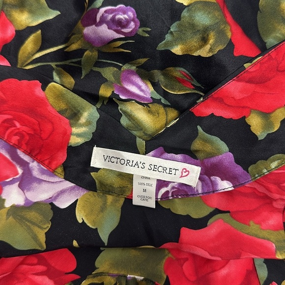 Victorias Secret Teddy Bodysuit Vintage Pure Silk Floral Satin Black Size Medium - Picture 8 of 8